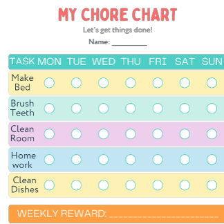 Colorful Kids Chore Chart Magnetic Notepad | Weekl