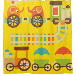 Colorful Kids Circus Trains With Elephants Shower Curtain