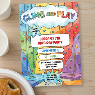 Colorful Kids Climb and Play Rock Climbing Invitation