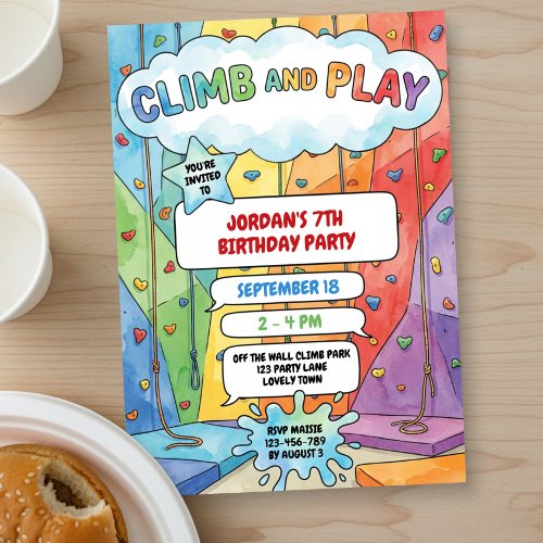 Colorful Kids Climb and Play Rock Climbing Invitation