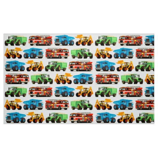 Colorful Kids Construction Truck Pattern Fabric