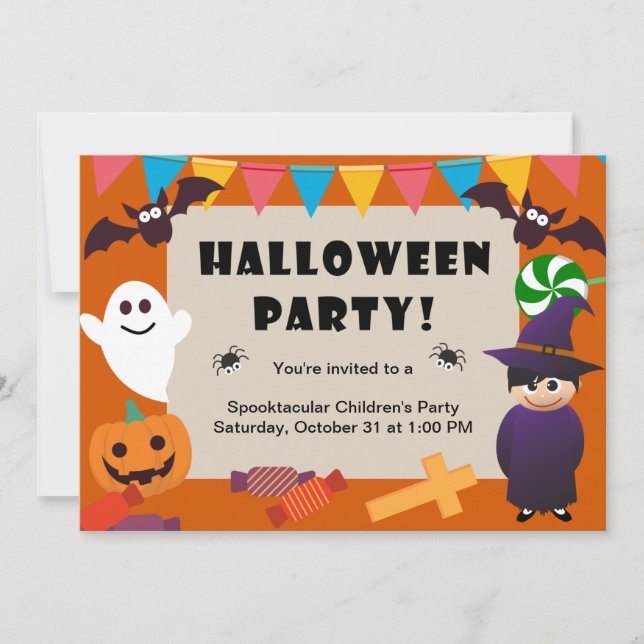 Colorful Kids Costume Halloween Party Invitation (Front)