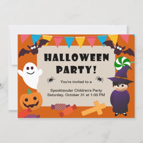 Colorful Kids Costume Halloween Party Invitation