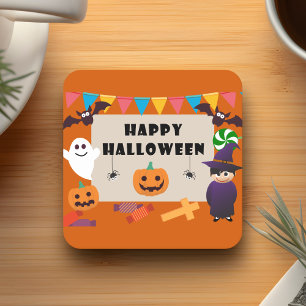 Colorful Kids Costume Halloween Party Square Paper Coaster