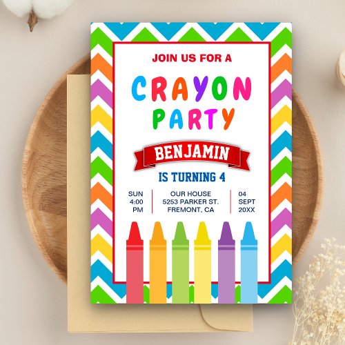 Colorful Kids Crayons Birthday Party Invitation