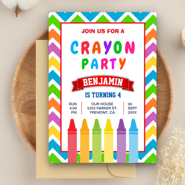 Colorful Kids Crayons Birthday Party Invitation | Zazzle