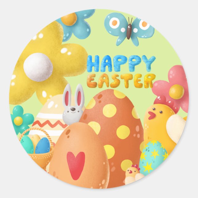 Colorful Kids Easter Party  Classic Round Sticker (Front)