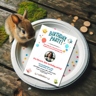 Colorful Kids Feathered Friends Birthday Party Invitation
