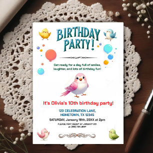 Colorful Kids Feathered Friends Birthday Party Postcard