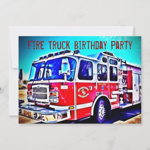 Colorful Kids Fire Truck Birthday Party Invitation