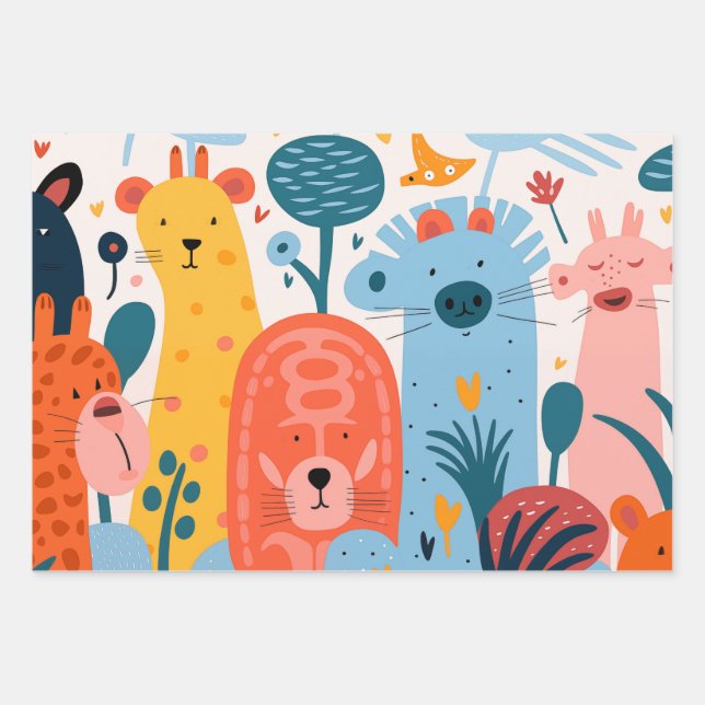 Colorful kids giftwrap wrapping paper sheets (Front)