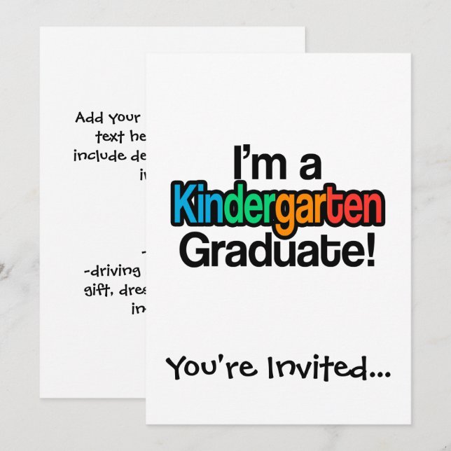 Colorful Kids Graduation Kindergarten Graduate Invitation (Front/Back)