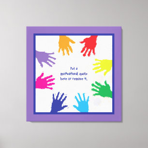 Colorful kids handprints - blue & purple borders canvas print