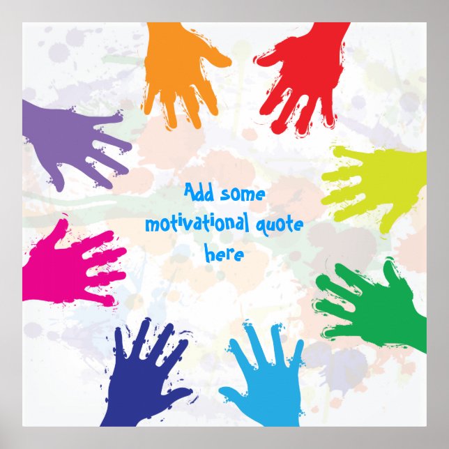 Colorful kids handprints square poster print (Front)