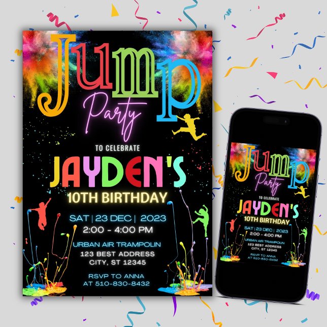 Colorful Kids Jump Party Birthday Invitation (Creator Uploaded)