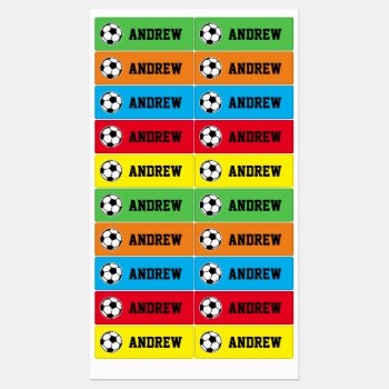 Colorful Kid's Labels With Soccer Ball Logo & Name by logotees at Zazzle