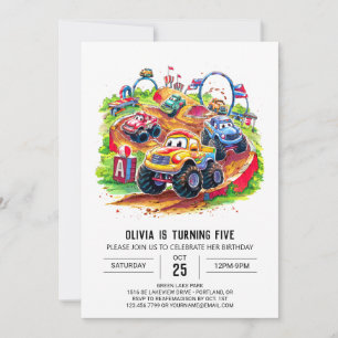 Colorful Kids' Monster Truck Birthday Invitation