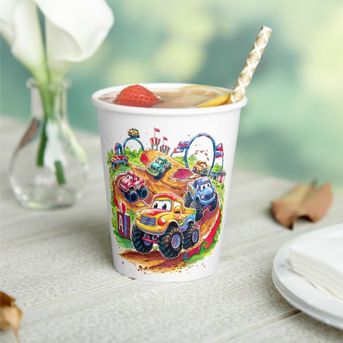 Colorful Kids Monster Truck Birthday Paper Cups