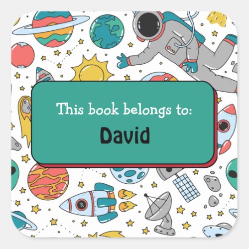 Colorful kids Outer Space Pattern Personalized Square Sticker