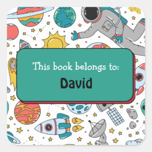 Colorful kids Outer Space Pattern Personalized Square Sticker