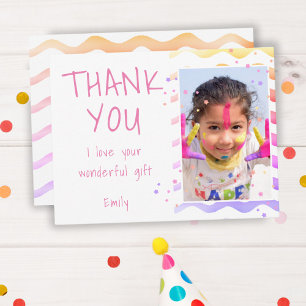 Colorful Kids Photo Girl Birthday Thank you Postcard
