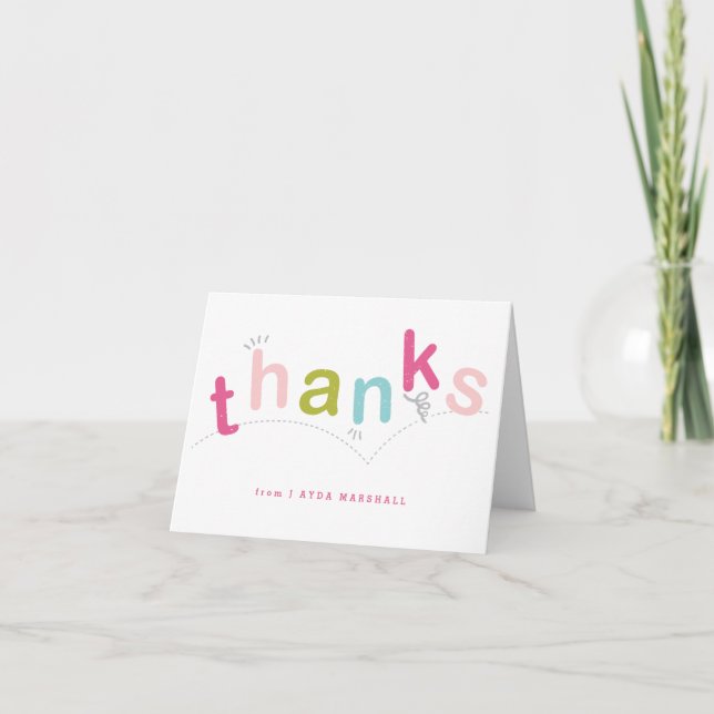 Colorful Kids Pink Rainbow Type Thank You Card (Front)