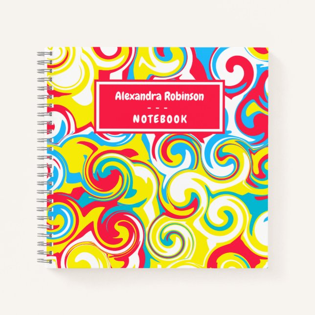 Colorful Kids Pink, Yellow, Blue Abstract Pattern Notebook (Front)