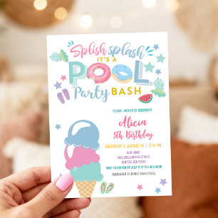 Colorful Kids Pool Party Invitation