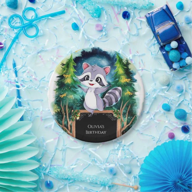 Colorful Kids Raccoon Birthday Paper Plates (Party)