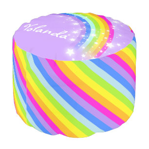Colorful kids rainbow stripe girls name pouf