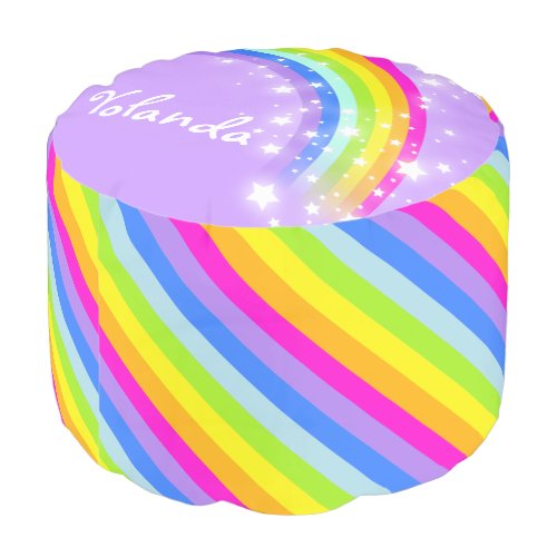 Colorful kids rainbow stripe girls name pouf