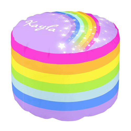 Colorful kids rainbow stripe girls name pouf