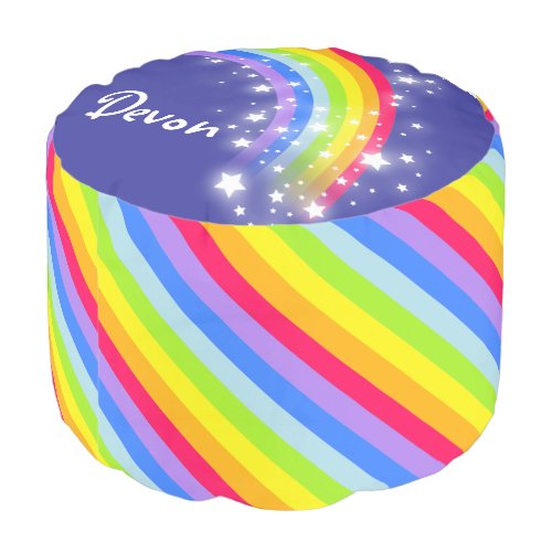 Colorful kids rainbow stripe personalized pouf