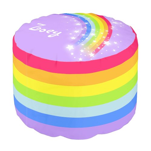 Colorful kids rainbow striped name graphic pouf