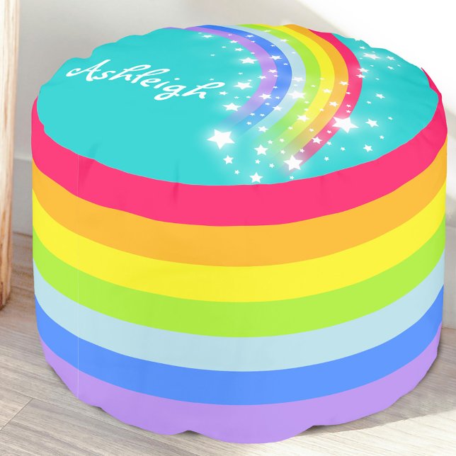Colorful kids rainbow striped name graphic pouf (Creator Uploaded)