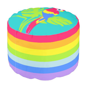Colorful kids rainbow striped parrot graphic pouf