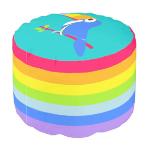 Colorful kids rainbow striped toucan graphic pouf
