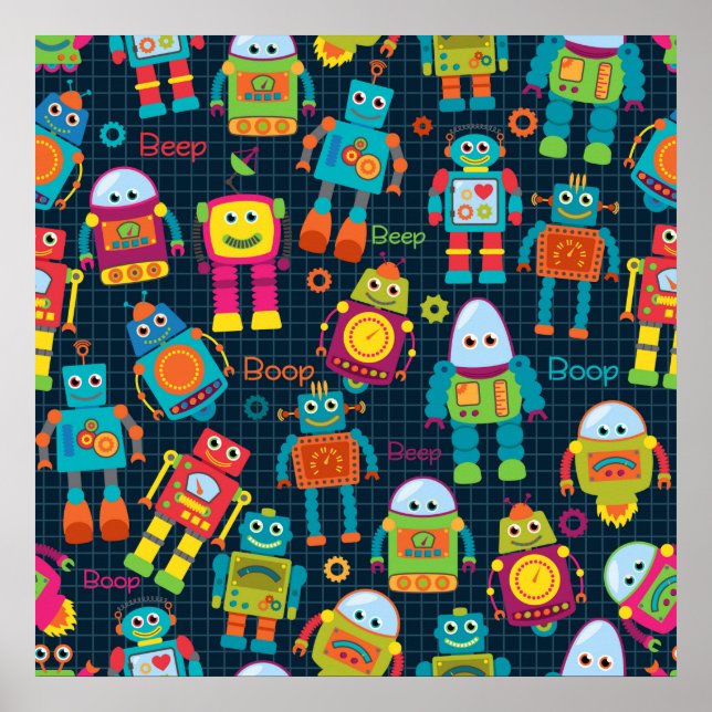 Colorful Kids Robot Poster (Front)