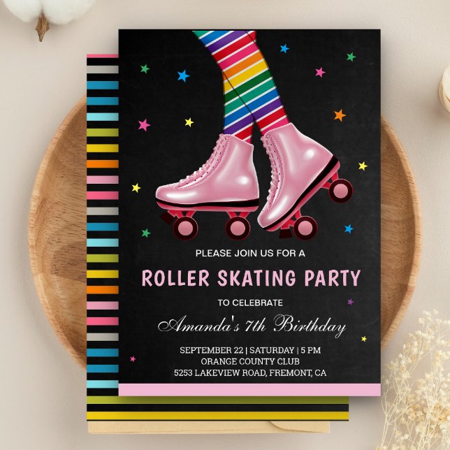 Colorful Kids Roller Skating Birthday Party Invitation