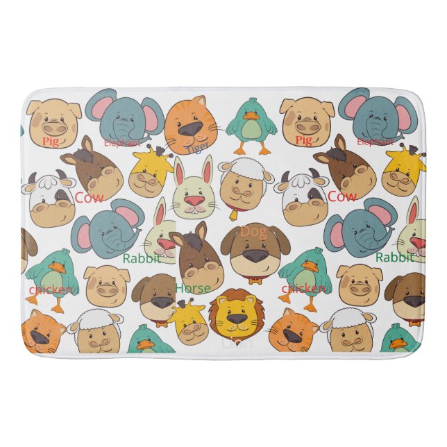 Colorful kids safari pattern animal farming zoo bath mat (Front)