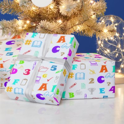 Colorful Kids School Supplies, Letter &amp; Number Art Wrapping Paper