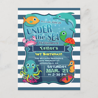 Colorful Kid's Sea Life Birthday Party Invitation