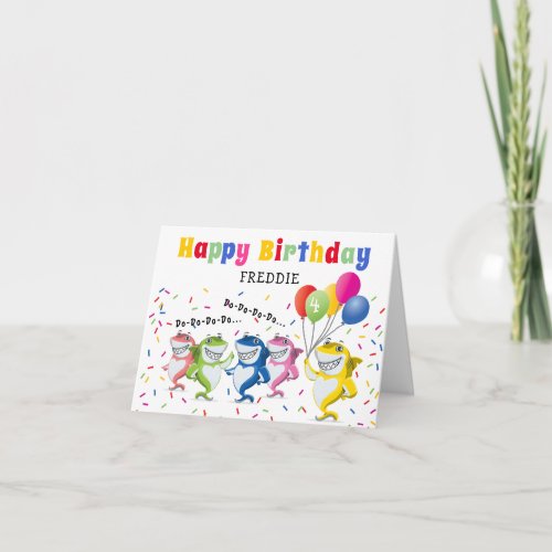 Colorful Kids Shark  Happy Birthday Card