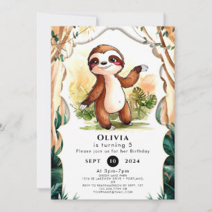 Colorful Kids Sloth Birthday Invitation