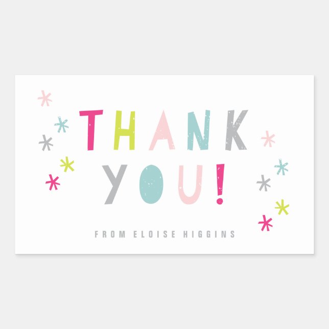 Colorful Kids Thank You Rectangular Sticker (Front)
