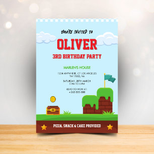 Colorful kids video game birthday invitation