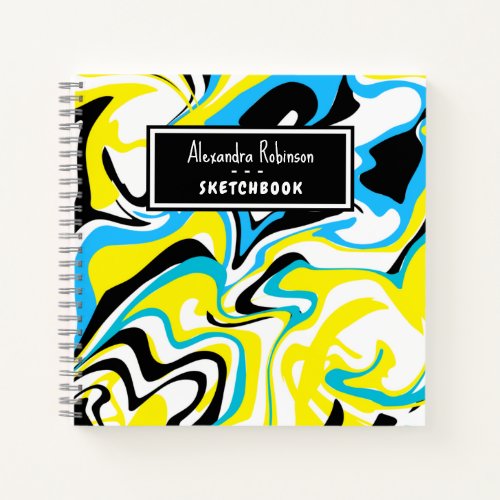 Colorful Kids Yellow Blue Black Marble Pattern Notebook