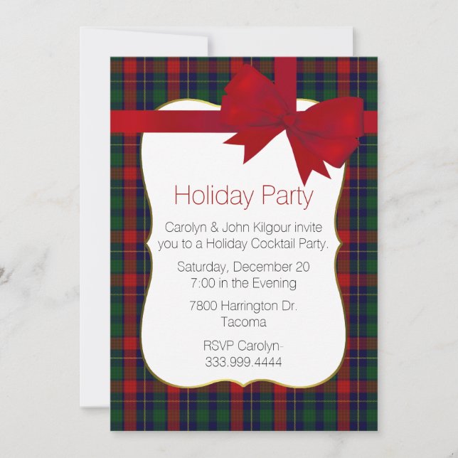 Colorful Kilgour Tartan Plaid Custom Holiday Party Invitation (Front)