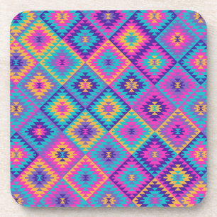 Colorful Kilim Rug Style rhombus ornament Beverage Coaster
