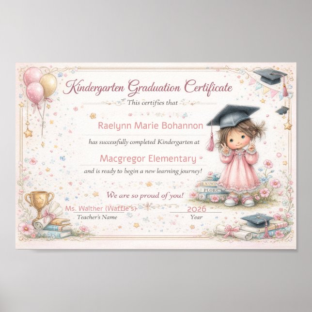 Colorful Kindergarten Graduation Certificate  Poster (Front)